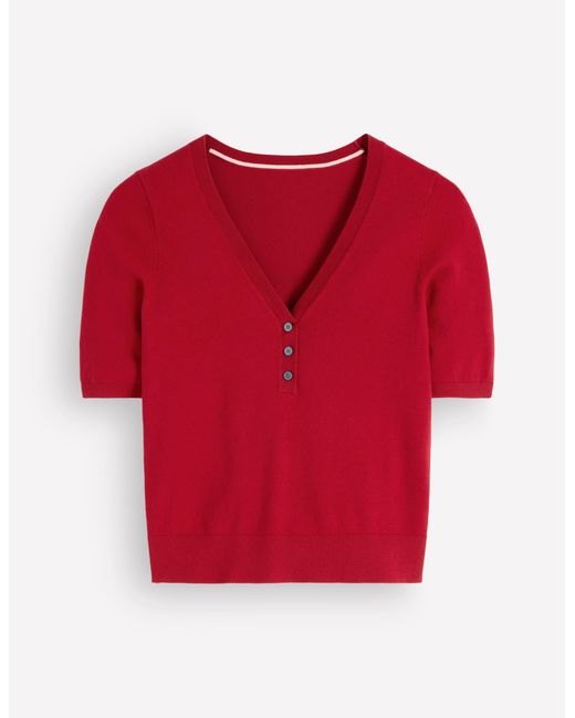 Boden Red Camilla Cotton V-Neck T-Shirt