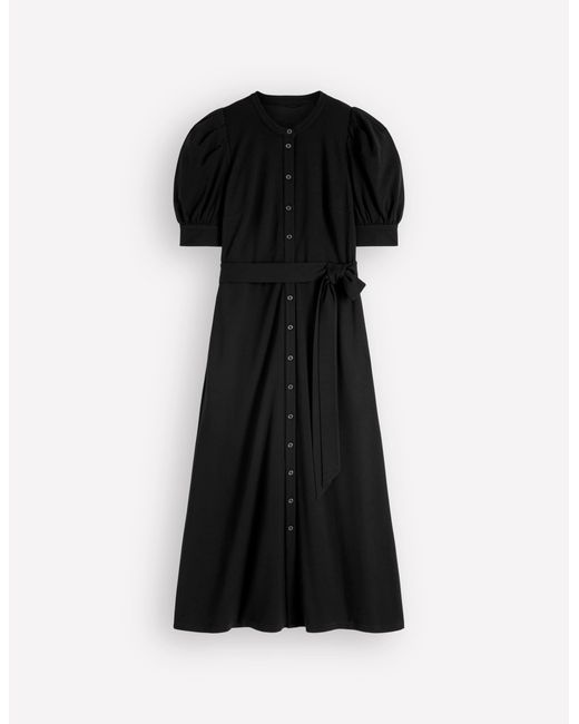Boden Black Puff Sleeve Ponte Shirt Dress