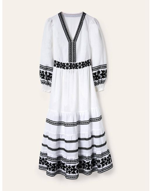 Boden White Nadia Embroidered Maxi Dress