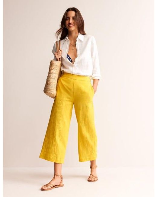 Boden Yellow Double Cloth Cropped Trousers