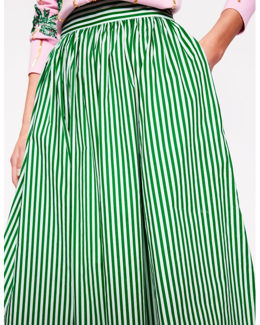 Boden Green Full Poplin Maxi Skirt Rich Emerald, Fine Stripe