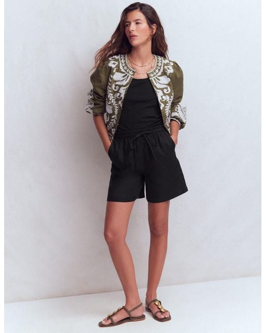 Boden Black Islington Linen Shorts
