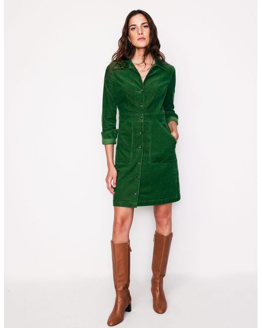 Boden Green Flora Cord Shirt Dress