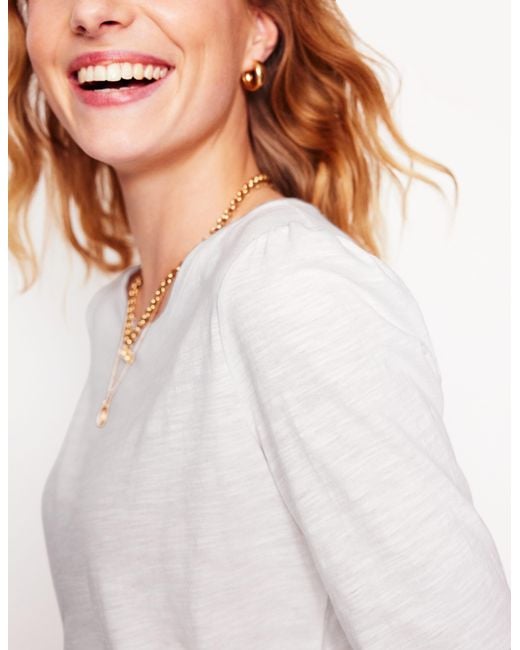 Boden White Cotton Crew Long Sleeve Top