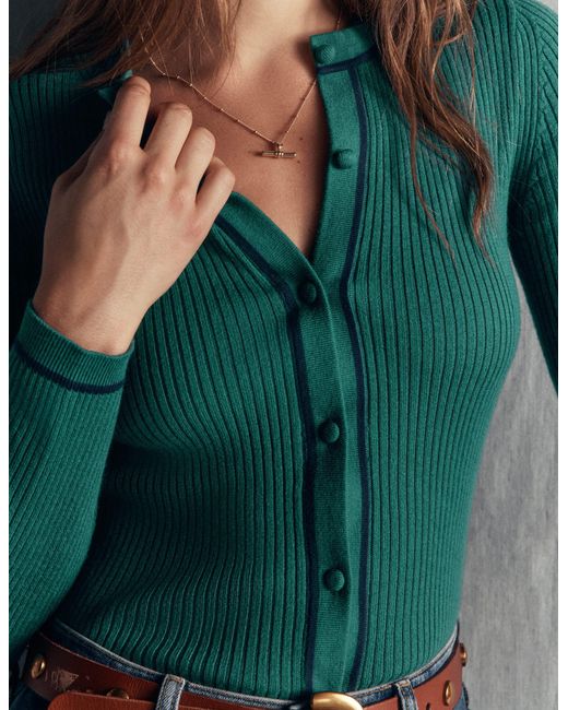 Boden Green Paula Ribbed Crew Cardigan