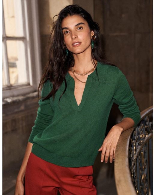 Boden Green Elsie Cashmere Henley Jumper