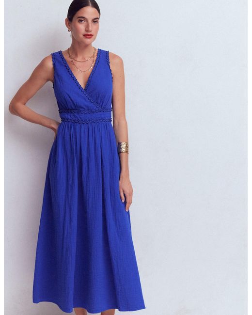 Boden Blue Lorna Trim Double Cloth Dress