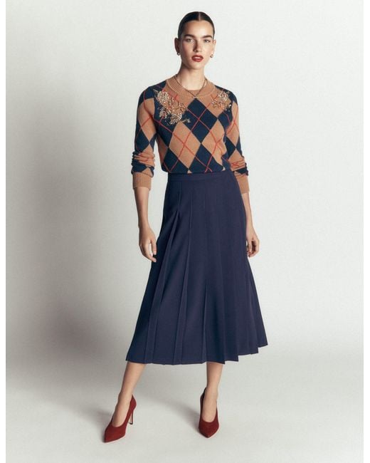 Boden Blue Pleat Side Split Midi Skirt