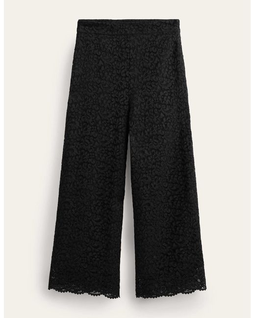 Boden Black Cropped Wide-leg Lace Trousers