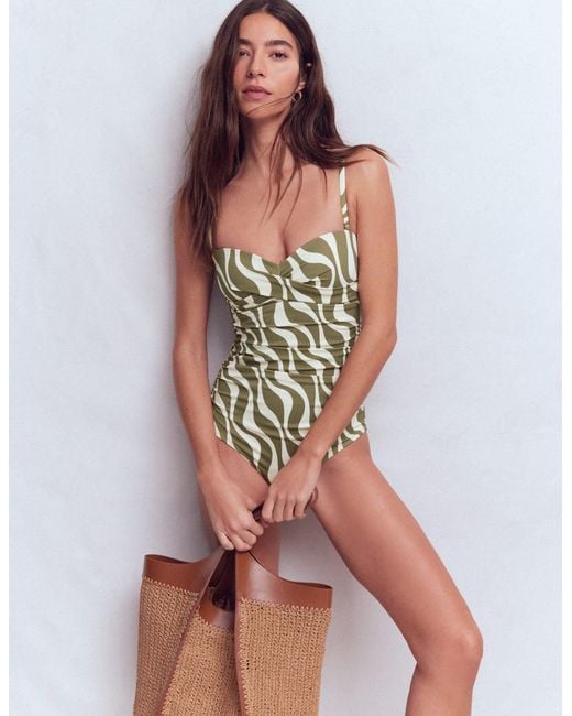 Boden Green Andros Twist Front Swimsuit-Rich Emerald, Blossomy
