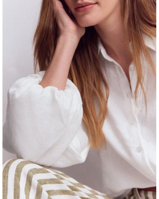 Boden White Puff Sleeve Linen Shirt