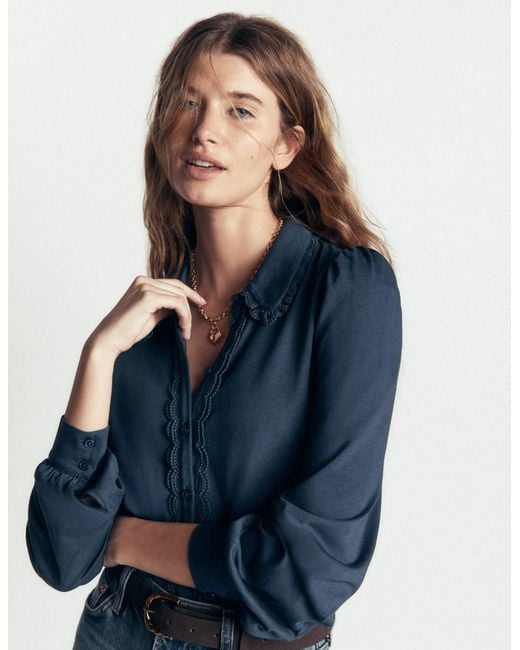 Boden Blue Lace Frill Blouse