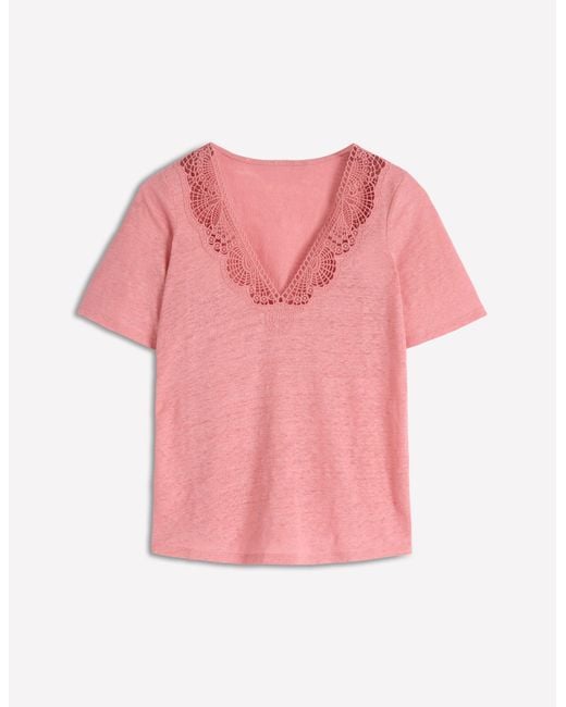 Boden Blue Tara Lace Trim Linen T-Shirt