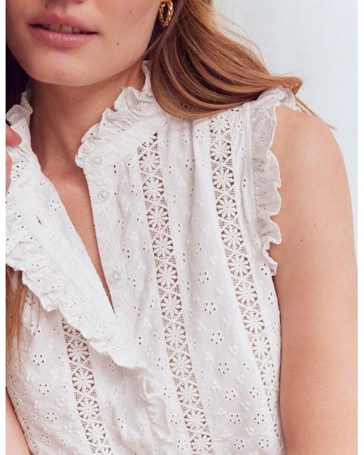 Boden White Isabel Sleeveless Broderie Top