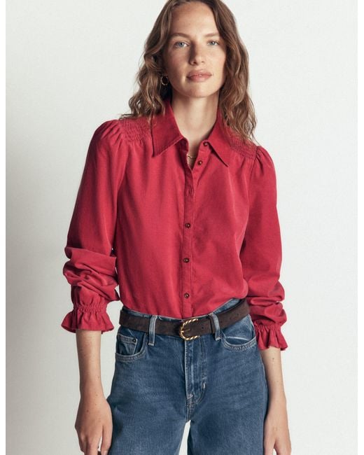Boden Red Smock Shoulder Cord Top