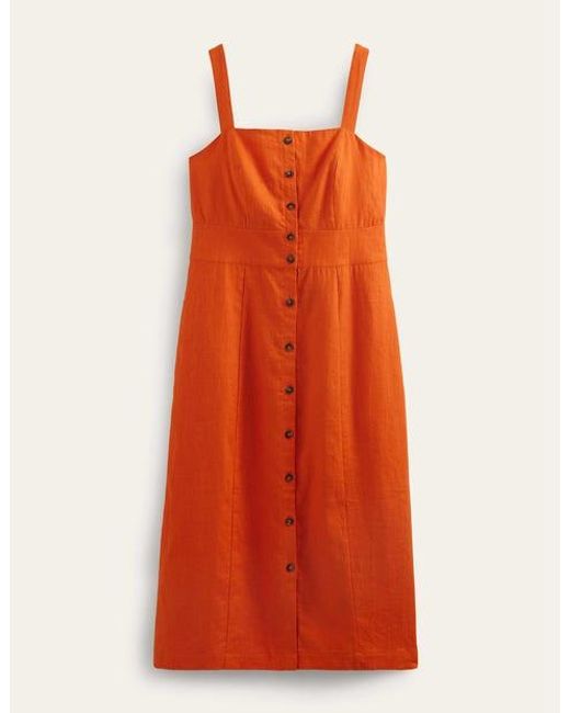 Boden Orange Strappy Linen Midi Dress