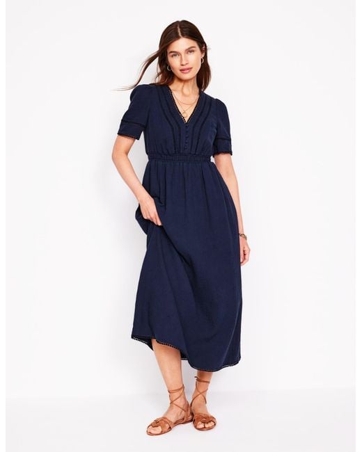 Boden Blue Trim Double Cloth Dress