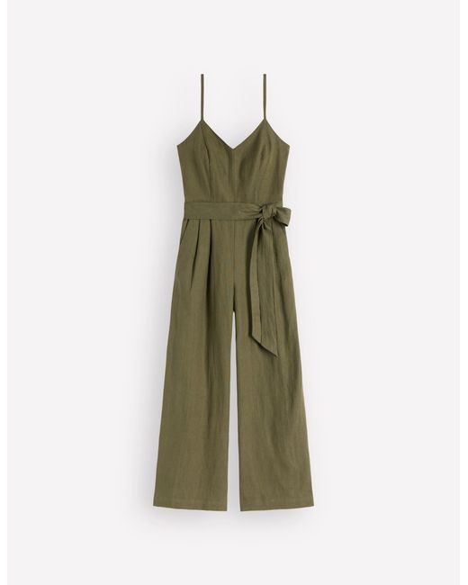 Boden Green Strappy Linen Jumpsuit