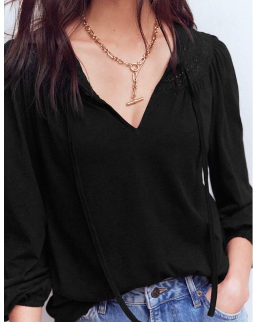 Boden Black Edi Trim Detail Top