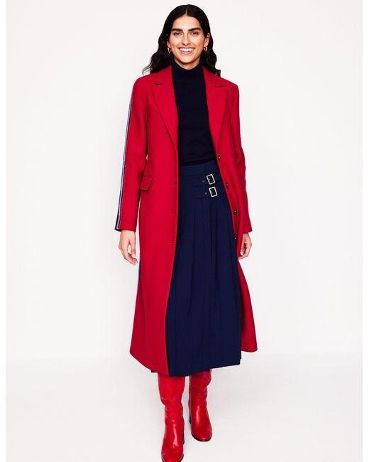 Boden Red Side Stripe Midi Coat