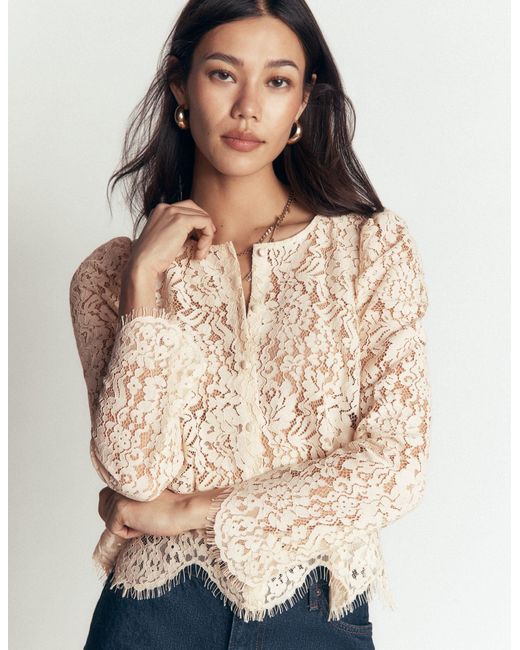 Boden White Lace Puff Sleeve Top