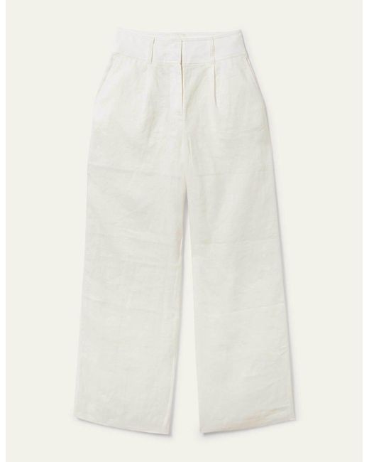 Boden Wide Leg Linen Pants in White | Lyst