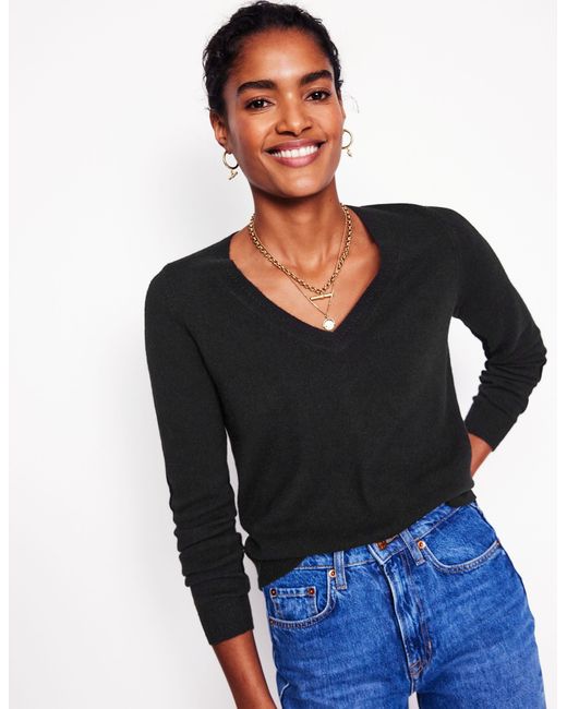 Boden Black Eva kaschmirpullover mit v-ausschnitt