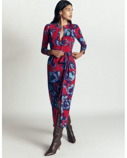 Boden Red Honor Column Jersey Midi Dress