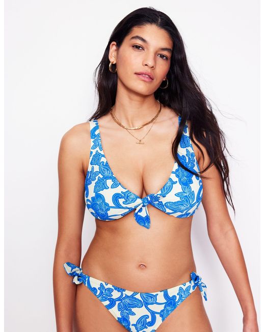 Boden Blue Tie Front Bikini Top