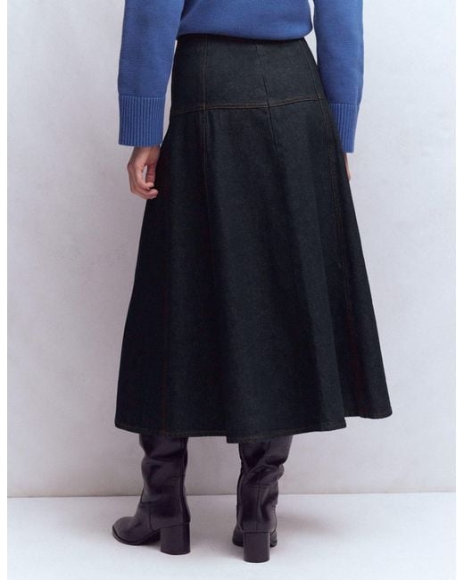 Boden Blue Panelled Detail Denim Skirt
