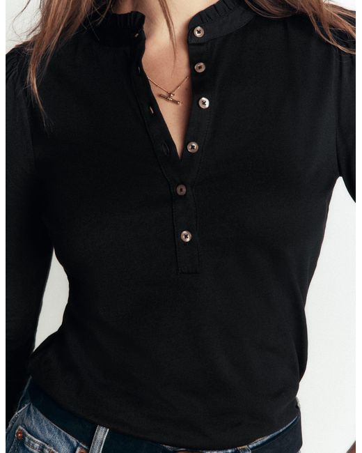 Boden Blue Supersoft Frill Henley Top