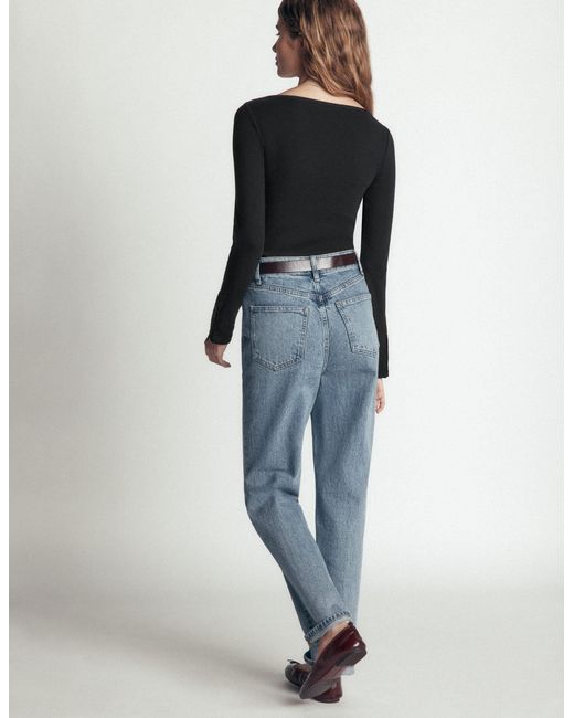 Boden Black Button Cuff Ribbed Boatneck
