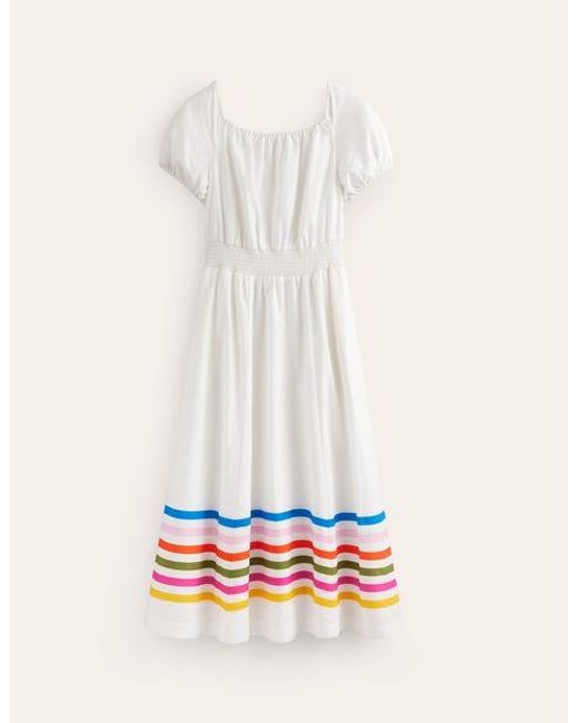 Boden White Amber Shirred Waist Dress