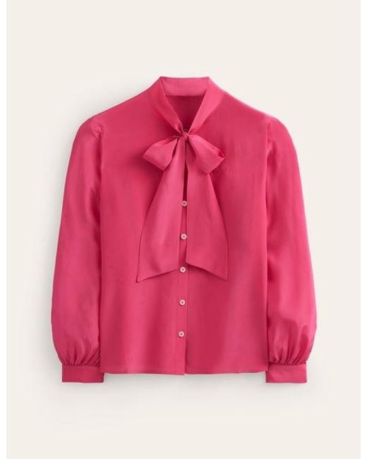 Boden Pink Bluse Mit Knopfleiste Und Schleife Am Ausschnitt Damen