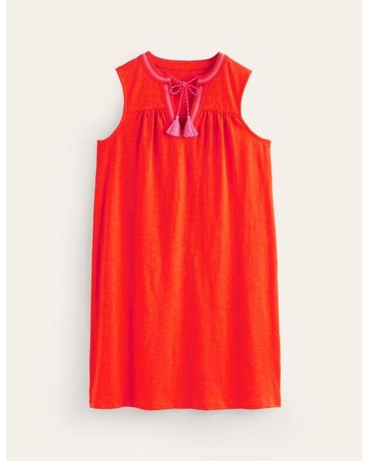 Boden Red Nadine Notch Cotton Dress