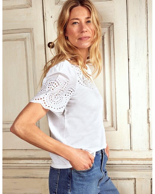 Boden White Isabel Broderie Top