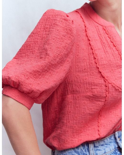 Boden Red Trim Insert Double Cloth Top