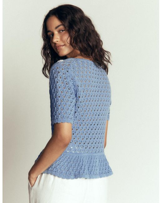 Boden Blue Embroidered Pointelle Cardigan