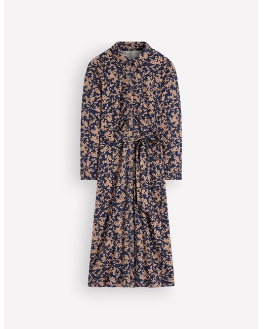 Boden Blue Ruched Jersey Shirt Dress