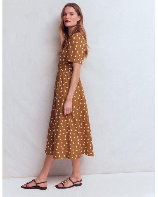 Boden Brown Ivy Button Cotton Midi Dress