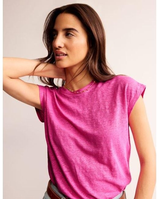 Boden Pink Louisa Crew Neck Linen T-Shirt