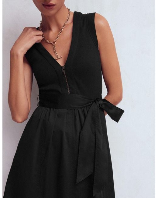 Boden Black Zip-Front Mix Media Dress