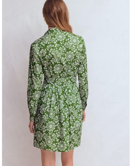 Boden Green Alexa Long Sleeve Short Dress-Courtyard, Decorative Blossom