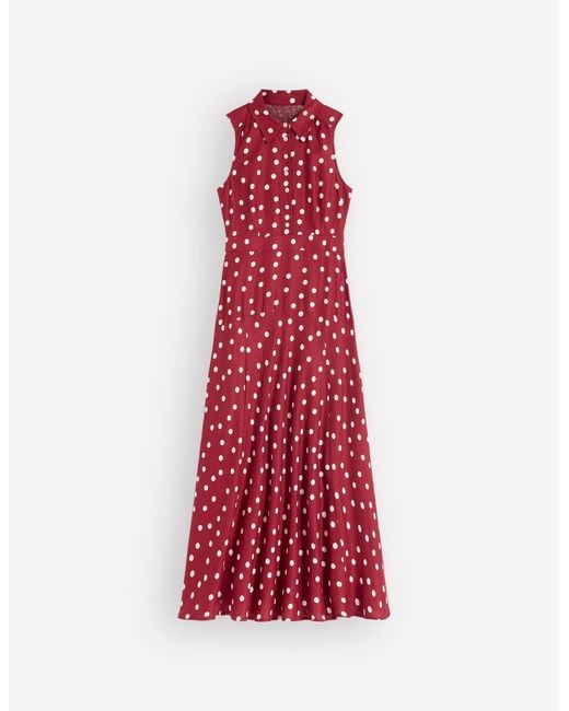 Boden Red Erma Drop Waist Linen Dress