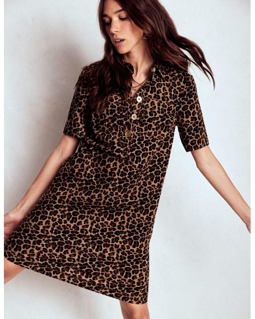 Boden Brown Zia Cord Pocket Shirt Dress-Multi, Cheetah Pop