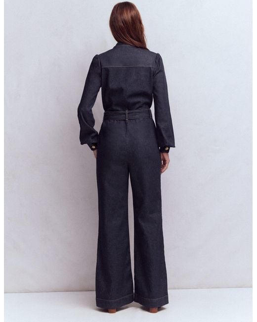 Boden Blue Bootcut Button Denim Jumpsuit