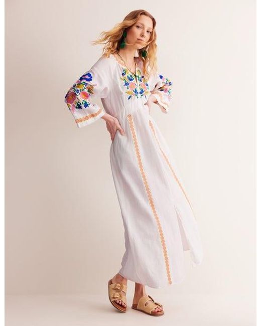 Boden Multicolor Una Linen Embroidered Dress