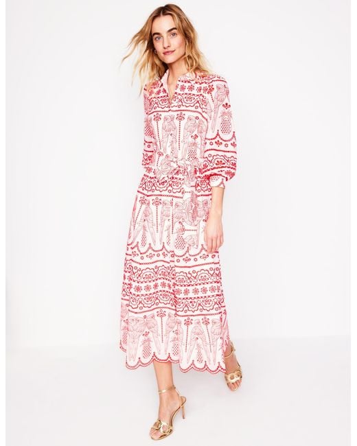Boden Clara Broderie Shirt Dress-Poppy, Parrot Broderie in Pink | Lyst