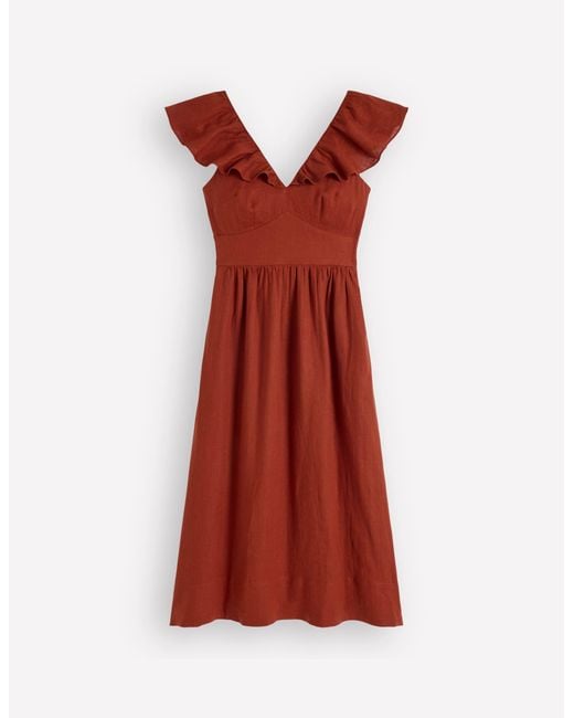 Boden Green Mega Ruffle Linen Dress