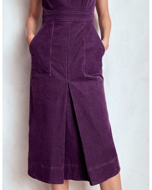 Boden Purple Ula Box Pleat Cord Midi Dress